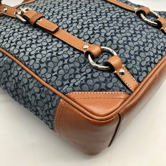 Coach Blue and Tan Canvas Signature Gallery Monogram Tote Bag F11526 - Picture 8 of 11